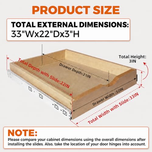 Mobirex Side Mount Pull Out Drawer Organizer 33" W x 22" D Solid Wood