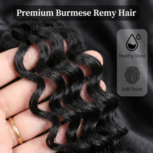 Burmese Curly Crochet Hair 22 Inch Human Hair Extensions for Black Women - Mini Knots, Invisible Knotless, 50g, 40 Strands, Variation BR50G 1B#