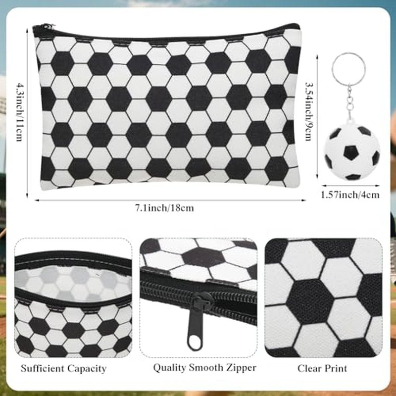 36 Pcs Soccer Team Gifts Sets Bulk Soccer Party Favors 13.5oz Reusable Plastic Tumbler Cups with Lid and Straw Cosmetic Bags Keychains for Sports Birthday Party Supplies Decor