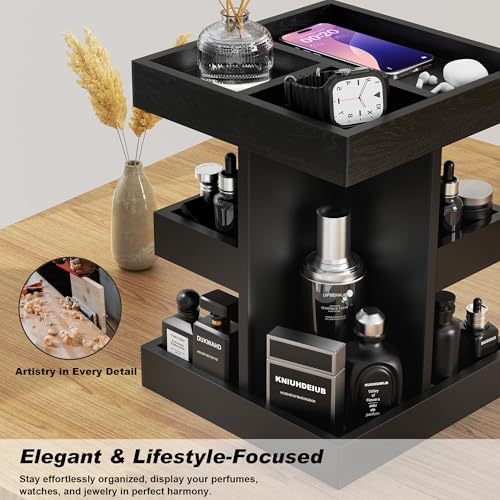 Cologne Organizer for Men, 360 Makeup Rotating Organizer, Organizador de Perfumes, Estante para Perfumes, Gifts for Men, Countertop Vanity and Bathroom, Bedroom Essentials, Mens Husband Gifts(Black)