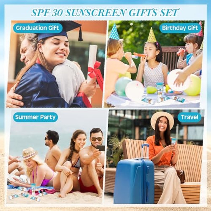 12 Pcs Mini Sunscreen Bulk for Valentine Gifts Summer Travel Size Spf 30 Water Resistant Sunblock Sunscreen Lotion Bulk for Valentines Day Favors for Pool Party(White Cream,Beach)