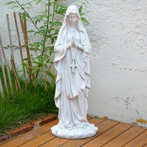 Outdoor Virgin Mary Praying Statue - 31.5 Inch Garden Religious Sculpture, White Magnesium Oxide