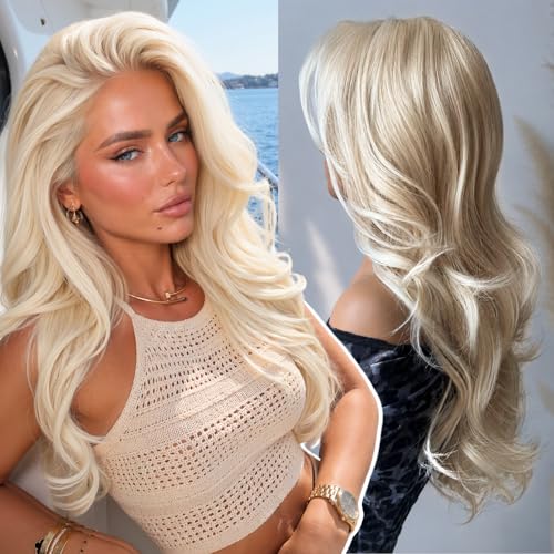 Dofami Lumi Blonde 13x4 Synthetic Lace Front Wig with Middle Part - Blonde #R10119, 26 Inch, Glueless, Natural Look