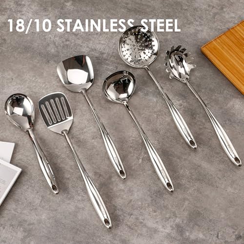 Stainless Steel Cooking Utensil Set with Rotating Holder - 7-Piece Kitchen Tools