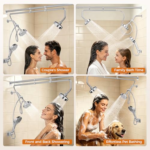 Dual Shower Head with Handheld Sprayer - High Pressure, 3 Spray Modes, Easy Install