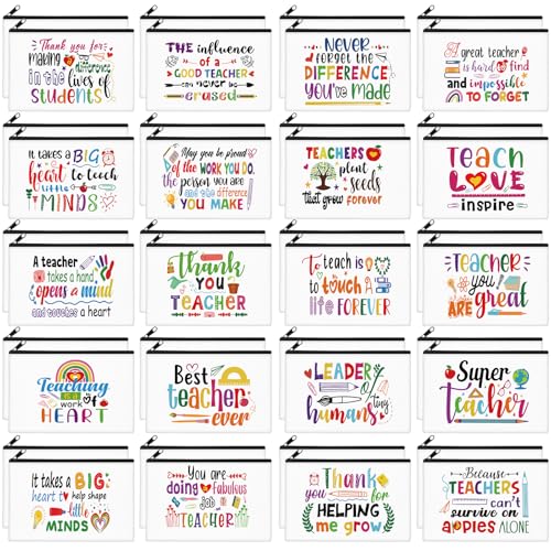 Teacher Appreciation Makeup Bags Gift Bulk - Teacher Theme, 40 Pcs, Zipper Pencil Cases for Teachers