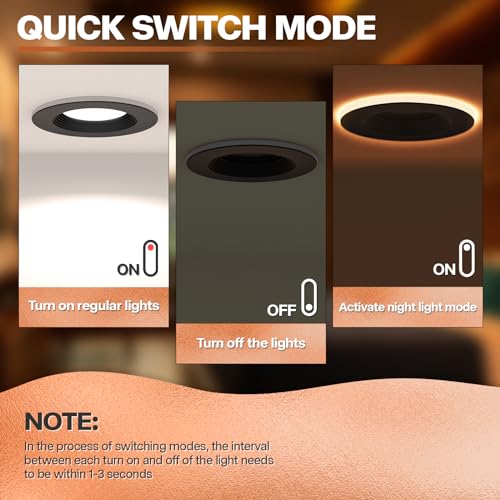 POWERASIA 12 Pack 5/6 Inch Dimmable LED Recessed Lights with Night Light, 5CCT+NT-BK