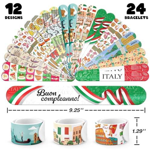 96 PCS Italy Party Favors Set ? 72 Pre-Cut Tattoos & 24 Slap Bracelets, Perfect for Travel-Inspired Birthdays & Cultural Celebrations