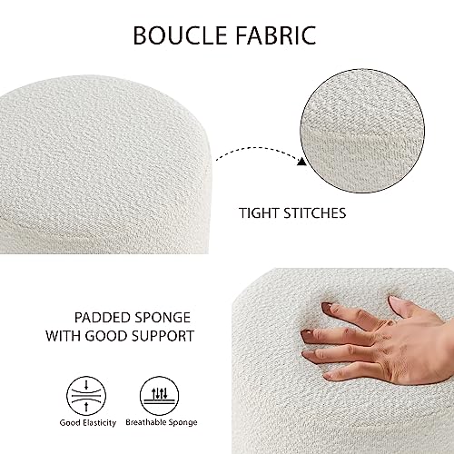 White Modern Round Ottoman with Padded Seat - Multifunctional Vanity & Footrest Stool