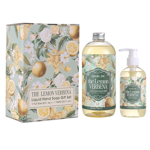 ROMIIE ZOI Hand Soap Gift Set, 750ml Refill + 236ml Liquid Soap, Cruelty-Free, Moisturizing Formula with Essential Oils For Sensitive Skin, Lemon Verbena Scent, For Kitchen & Bathroom