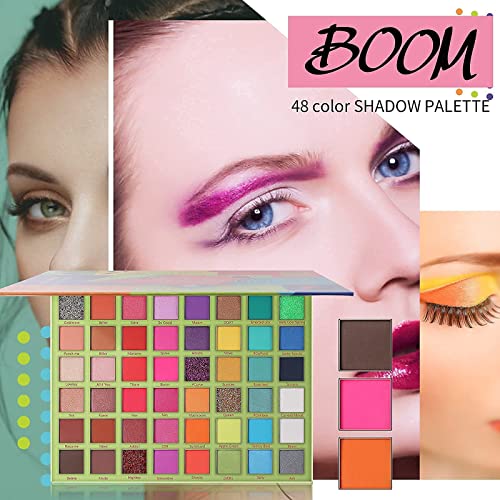 Docolor 15Pcs Eye Makeup Brushes Set + 48 Colors BOOM Eeyshadow Palette Pigmented Matte Shimmer Metallic Blendable Soft Cream Powder Makeup Eye Shadow Palettes