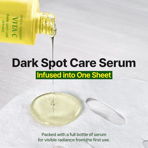 GOODAL Green Tangerine Vita C Dark Spot Care Serum Sheet Mask(5ea) [Advanced Ver.], Dark Spot Care & Hydration Boost with Niacinamide and Hyaluronic Acid, Vegan Skin-Fit Sheet Mask, Korean Skincare