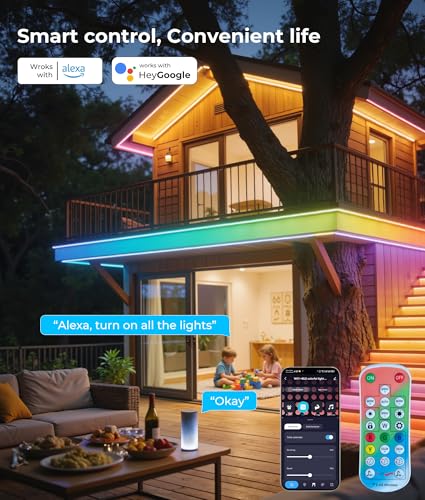 65.6ft RGB Outdoor LED Strip Lights - Waterproof, Voice & App Control