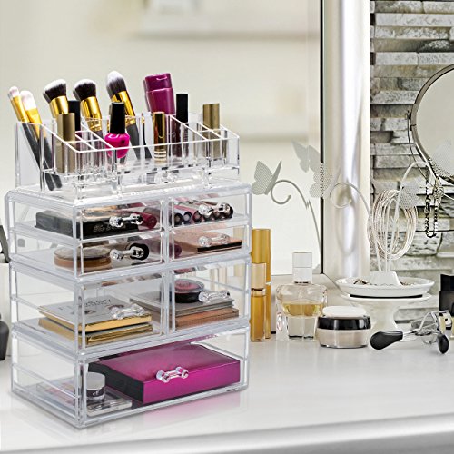 Sorbus Acrylic Cosmetics Makeup and Jewelry Storage Case Display Sets ? Interlocking Drawers to Create Your Own Specially Designed Makeup Counter ? Stackable and Interchangeable (Clear)