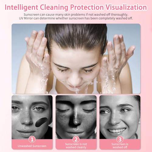 DESCHEN Rechargeable Travel Compact Smart UV Camera UV Mirror for Sunscreen Test, 2X Makeup Mirror with Lights and Magnification, 3.7 Inch Portable Purse Pocket LED, Skin Sun Protection