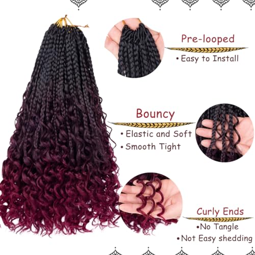 14 Inch Boho Box Braids Crochet Hair Set 8 Packs - Natural Curly Ends, Synthetic Braiding Hair for Women