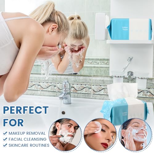 Riakrum 24 Pack Disposable Towelettes Face Towel Bulk Cotton Face Tissues Soft Facial Tissue Dry Wet Use for Sensitive Skin Care Makeup Removing Surface Cleaning (2400 Counts)