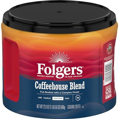 Folgers Coffeehouse Blend Ground Coffee Pack of 6 - 22.6 oz Canisters, Medium-Dark Roast