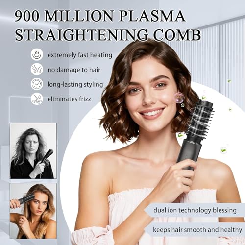 Cordless Hot Brush Hair Straightener & Curling Iron - Travel Portable, 4 Temp, Fast Heating - Classic Black