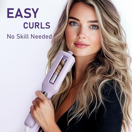 KAUGIC Rose Purple 4-in-1 Adjustable Ceramic Curling Iron & Waver with Hot & Cold Air - 1.1''-1.57''