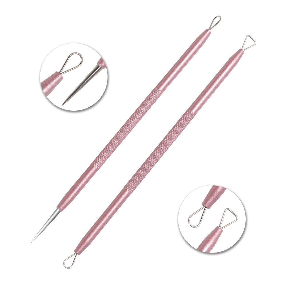 GIHWRRIProfessional Blackhead Removal Tool Set, 5 Piece Stainless Steel Comedone Extractors, Pink