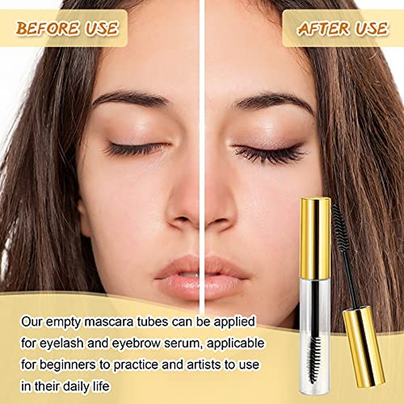 Maitys 40 Pieces 10 ml Empty Mascara Tubes Eyelash Wand Refillable Clear Bottles Eyelash Cream Container Bottle with 4 Pieces Transparent Funnels Transferring Castor Oil for DIY Cosmetics (Golden)