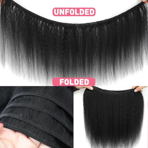 Natural Black 16 Inch Kinky Straight Human Hair Bundles - Unprocessed Brazilian Virgin Hair for Black Women