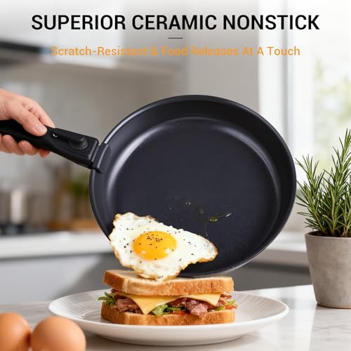Ammeloo Non-Stick Pots and Pans Set with Detachable Handle - Grill Pan Set