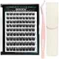 Combinations of P02 Tweezer + Lash Clusters, 81 Pieces DIY Eyelash Extensions, Individual Cluster Lashes, Self Adhesive Lashes at Home(Volume-C Curl-MIX10-16mm-Black)