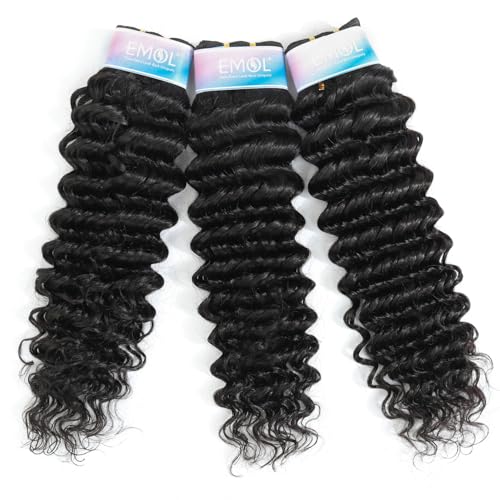 EMOL Deep Wave Hair Bundles 10-12-14 Inches Curly Human Hair Weave