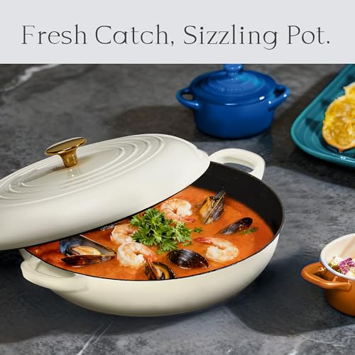 Carote 3.4QT White Enamel Cast Iron Dutch Oven with Lid