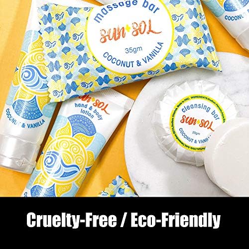 World Amenities Sun + Sol Luxurious Hand & Body Lotion With Warm Coconut & Vanilla Fragrances, Travel Size Toiletries, Mini Hotel Amenities