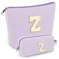 Initial Makeup Bags for Women - Purple Z, 2-Piece Cosmetic Travel Set