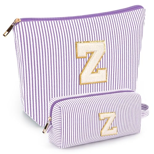 Initial Makeup Bags for Women - Purple Z, 2-Piece Cosmetic Travel Set