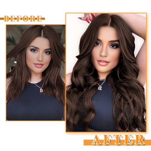 Dark Brown Tape-In Hair Extensions 22 Inch 20 Pieces - Remy Human Hair for Women
