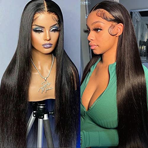 Long Straight Lace Front Wigs 24 Inch Black Synthetic Hair Natural Hairline - Heat Resistant & Glueless