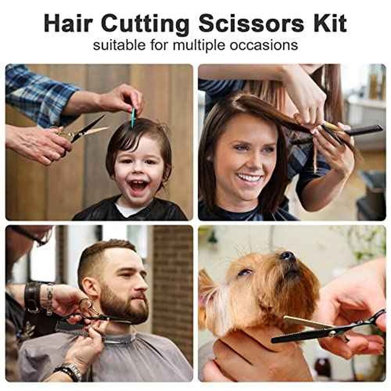 Hair Scissors,11Pcs Professional Black Gold Hair Cutting,Stainless Steel Barber Supplies,Straight, Thinning Shears, Multi Use Haircut Sets for Home Salon Barber