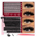 280PCS Lash Clusters Set-100PCS Spiky (12-20mm)+180PCS Volume Eyelash Extension(8-18mm), Individual Lashes with Glue & Tweezers, DIY Lash Extension Kit for Mega Volume & Spiky Look