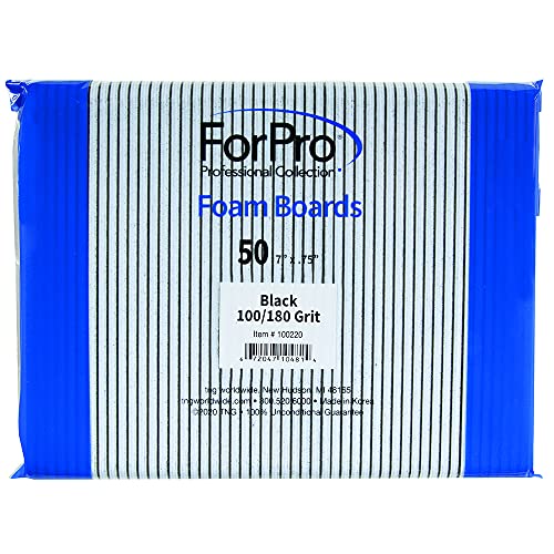 ForPro Professional Collection Nail Foam Boards, Black, 100/180 Grit, Double-Sided Manicure Nail Files, 7¡± L x .75¡± W, 50-Count