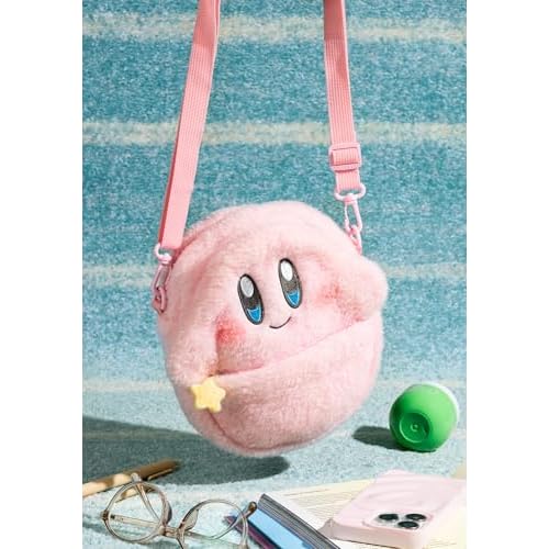 Kirby Fluffy Sling Bag (Smile) ? 8.7-Inch Plush Crossbody Bag with Adjustable Strap