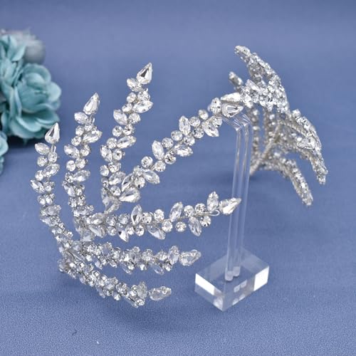Mpoikba Silver Bridal Headband with Rhinestones, Wedding Hair Accessory for Brides
