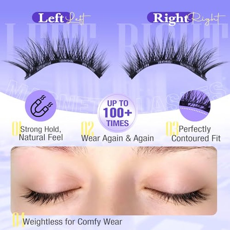 Magnetic Eyelashes with Applicator ? Easy Snap-On Magnetic Lashes for Beginners, Natural Cat Eye Look, No Glue No Liner, Reusable Lightweight Strip Lashes by Yawamica