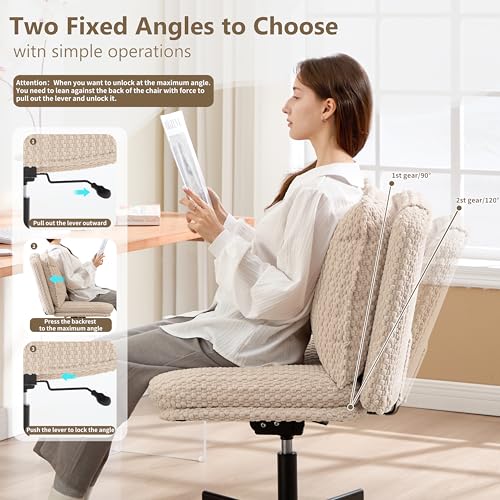 Fizzin Beige Cross Cross Chair with Memory Foam Cushions & Wheels, Armless Home Office Seating