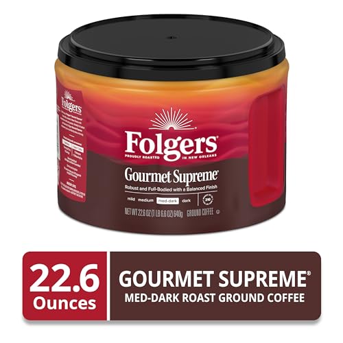 Folgers Gourmet Supreme Medium-Dark Roast Ground Coffee, 22.6 Ounce Canister