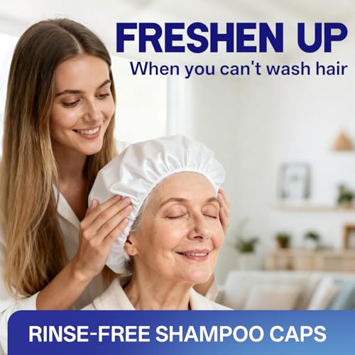Shampoo Caps No Water Rinse Microwavable | Waterless Rinse Free Shampoo Cap Hair Washing for Bedridden Patients, Elderly Care, Camping | PH Balanced, Portable, Easy to Use - 8 Pack