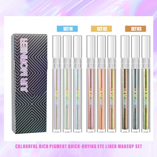 3PCS Multichrome Liquid Eyeshadow Set,Multi-Dimensional Fairy Makeup,High Pigment Waterproof Aurora Eye Shadow,Ultre Fine Tip Glitter Eyeliner (01 Aurora+02 Twilight+03 Moonbow)