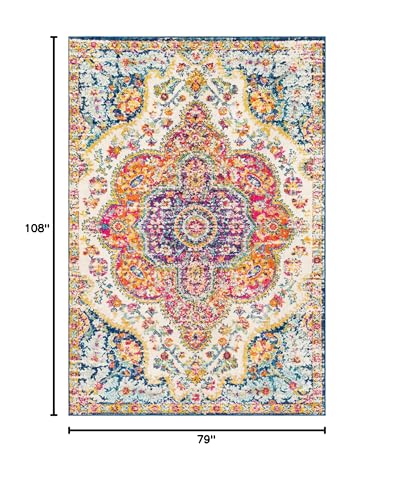 Livabliss 6'7" x 9" Orange Vintage Boho Area Rug - Fuchsia Mustard Blue