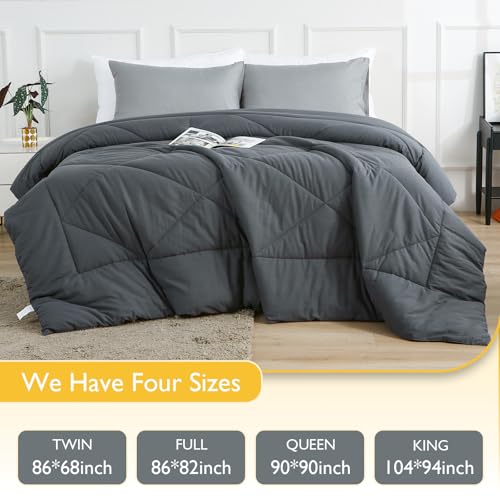 Grey Queen Size Cotton Comforter All Seasons - 100% Natural Fill, Lightweight & Breathable
