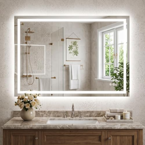 Antok 36-Inch x 24-Inch LED Bathroom Mirror with Backlit and Frontlit Modes - White, 3 Light Settings