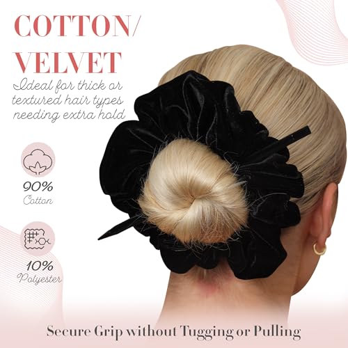 Pink Beige Black Cotton Velvet No Slip Scrunchies - Small 3 Pack